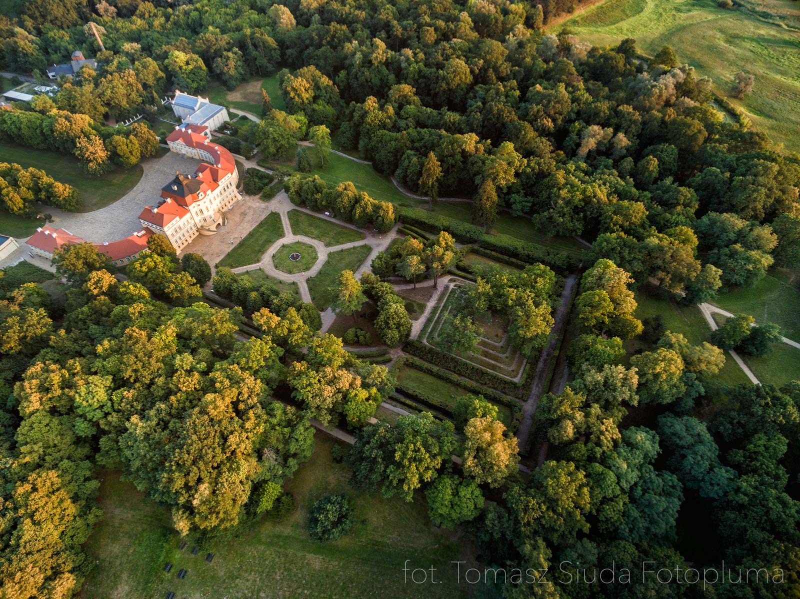 Rogalin Palace and Park complex with a thousand-year-old oaks called Lech, Czech,and Rus